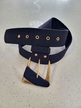 Vintage Black Belt Gold Statement Buckle Canada Wide Waist Belt